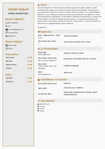 Müzik Öğretmeni Cv Örnekleri cv indir